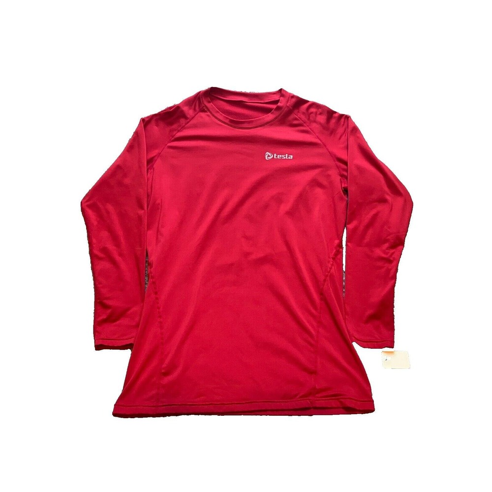 Tesla Shirt Adult Medium Red‎ Long Sleeve Nylon Spandex Logo Mens